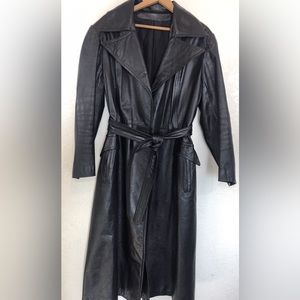 Disco Women's Genuine Black Leather Belted Trench Coat Jacket